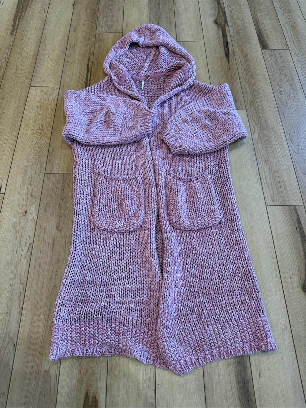 Free People Dusty Pink Hooded Open-Front Knit Cardigan